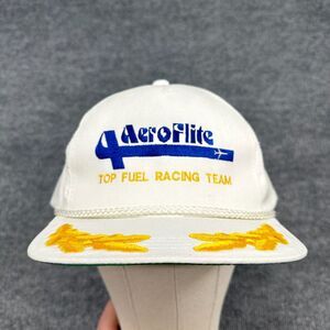 Vintage Snapback Hat‎ White Blue Trucker Rope Yupoong Gold Leaf Top Fuel Racing